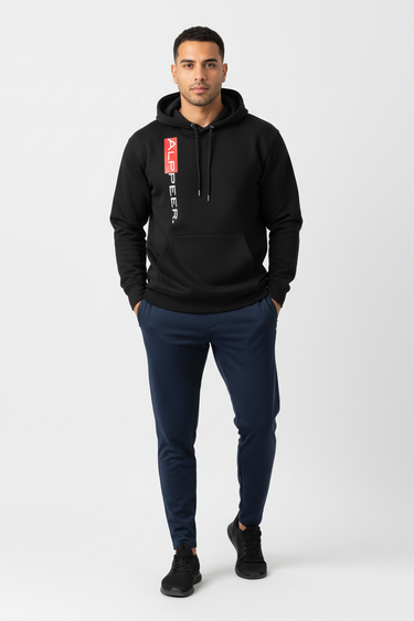 Black ALPPEER Hoodie with Navy Joggers - Full Body