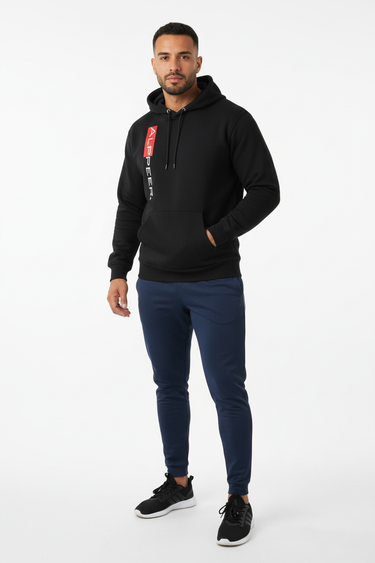 Black ALPPEER Hoodie with Navy Joggers - Full Body