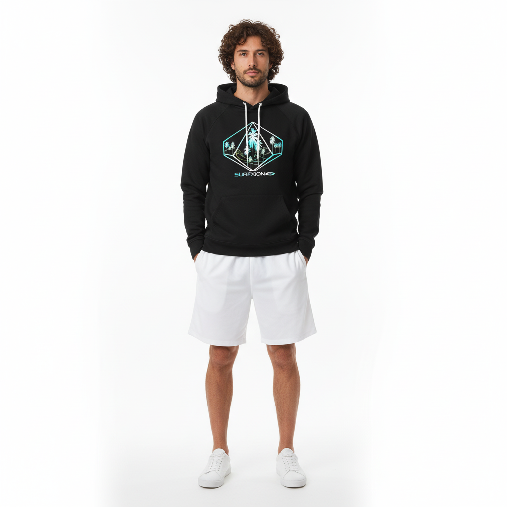 Black hoodie with white shorts