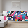 Blanket draped over white minimalist sofa