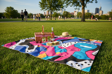 Blanket spread on grass in park