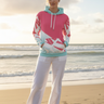 Blonde model — white linen pants, beach