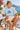 Blue Surfxion crop top styled with cream linen shorts