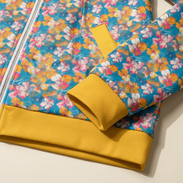 Bomber jacket yellow cuff and waistband close-up
