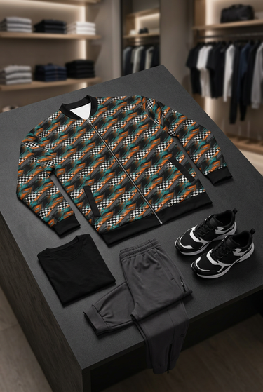 Bomber with charcoal joggers boutique display