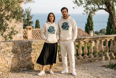 Bone hoodies, Mediterranean terrace editorial