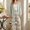 Botanical pajama pants styled with a sage sleep shirt