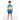 Boy in Wildlife rash guard with blue trunks on white background