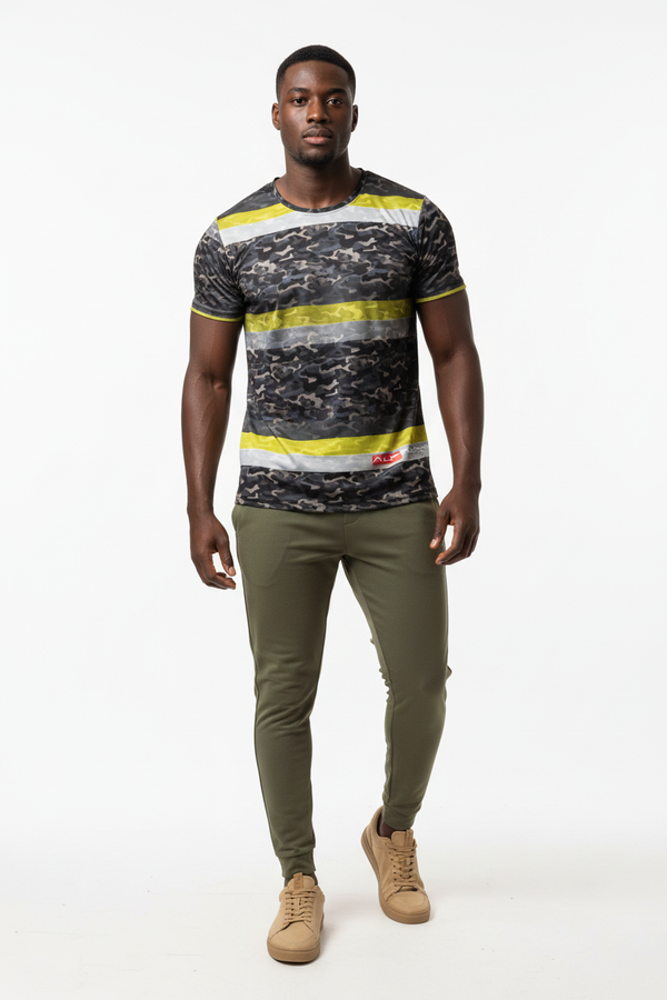 Camo T-Shirt with Olive Joggers - Full Body