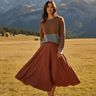 Caramel-Slate Sweater – Rust Midi Skirt Alpine