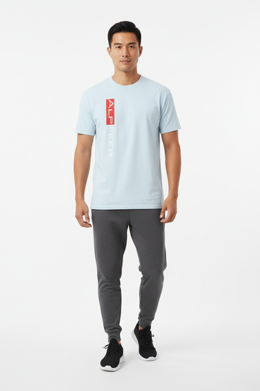 Chambray Blue Tee with Gray Joggers - Full Body