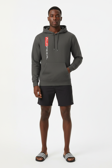 Charcoal ALPPEER Hoodie with Black Boardshorts - Full Body