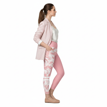 Checkered blazer look with leggings