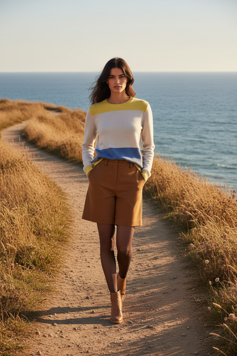 Color-Block Sweater – Bermuda Shorts Fall