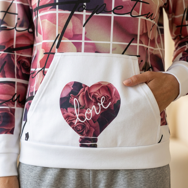 Detail editorial of the rose-filled love heart pocket