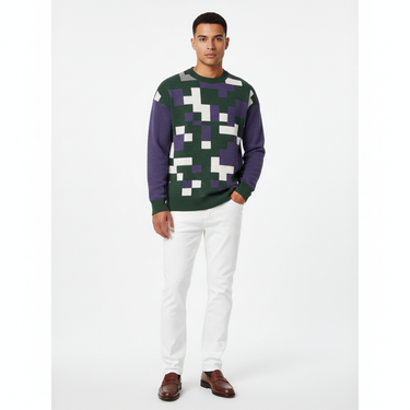 Digital Camo Knit Sweater - Latino male model with white jeans