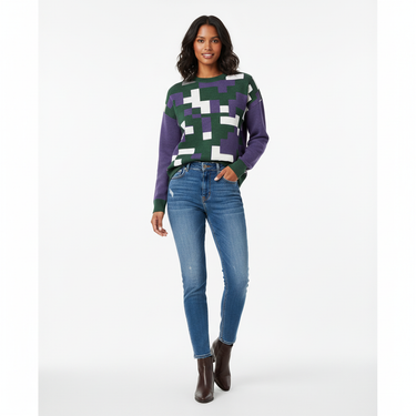 Digital Camo Knit Sweater - South Asian female model with jeans