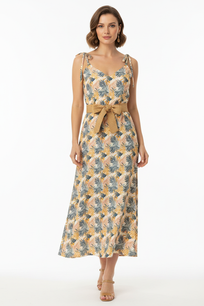 Dress with tan woven belt