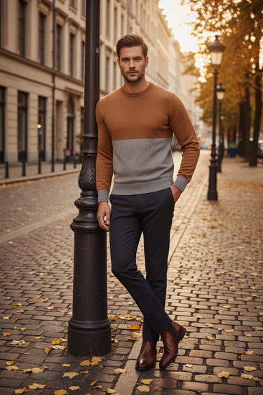 Dune & Slate Crewneck – Charcoal Trousers