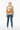Female model back view with hood up in denim jeans