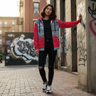 Female model in zip hoodie