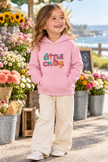 Four-year-old girl in the pink LittleChaps hoodie