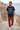 French Navy tee with rust chinos without beanie