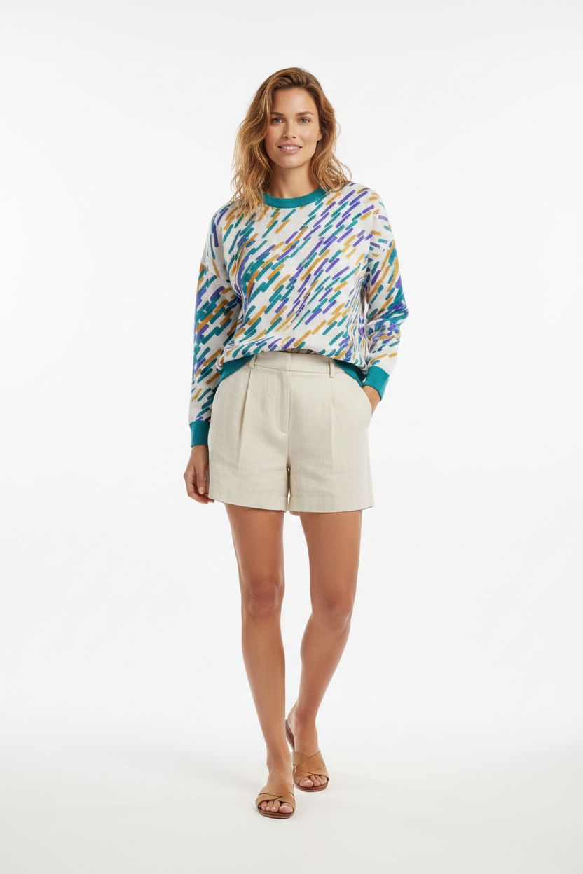 Front angle — linen shorts