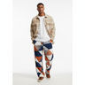 Geometric Mosaic Wide-Leg Joggers - Male with flannel shirt