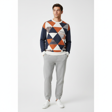 Geometric Sweater Grey Sweatpants Male