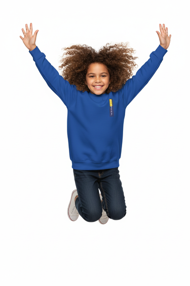 Girl jumping in royal blue