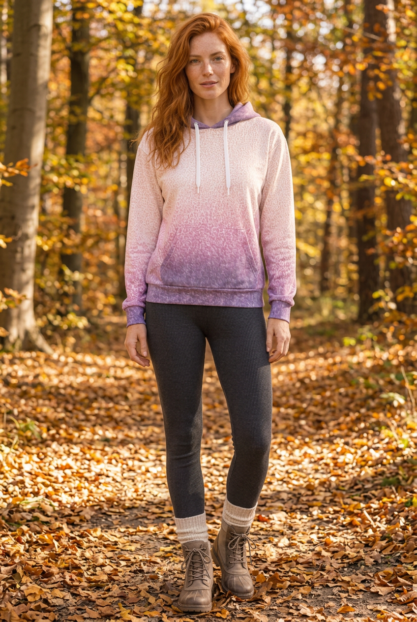Gradient hoodie with charcoal leggings