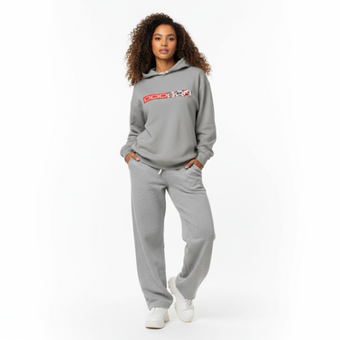 Grey hoodie with wide-leg sweatpants