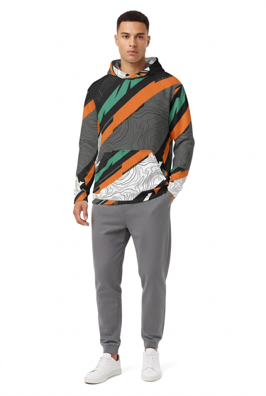 Hoodie styled with gray joggers and white sneakers