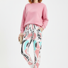 Model wearing Abstract Chain Recycled Joggers with pink sweatshirt
