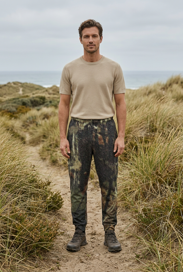 Joggers coastal-trail look, male model