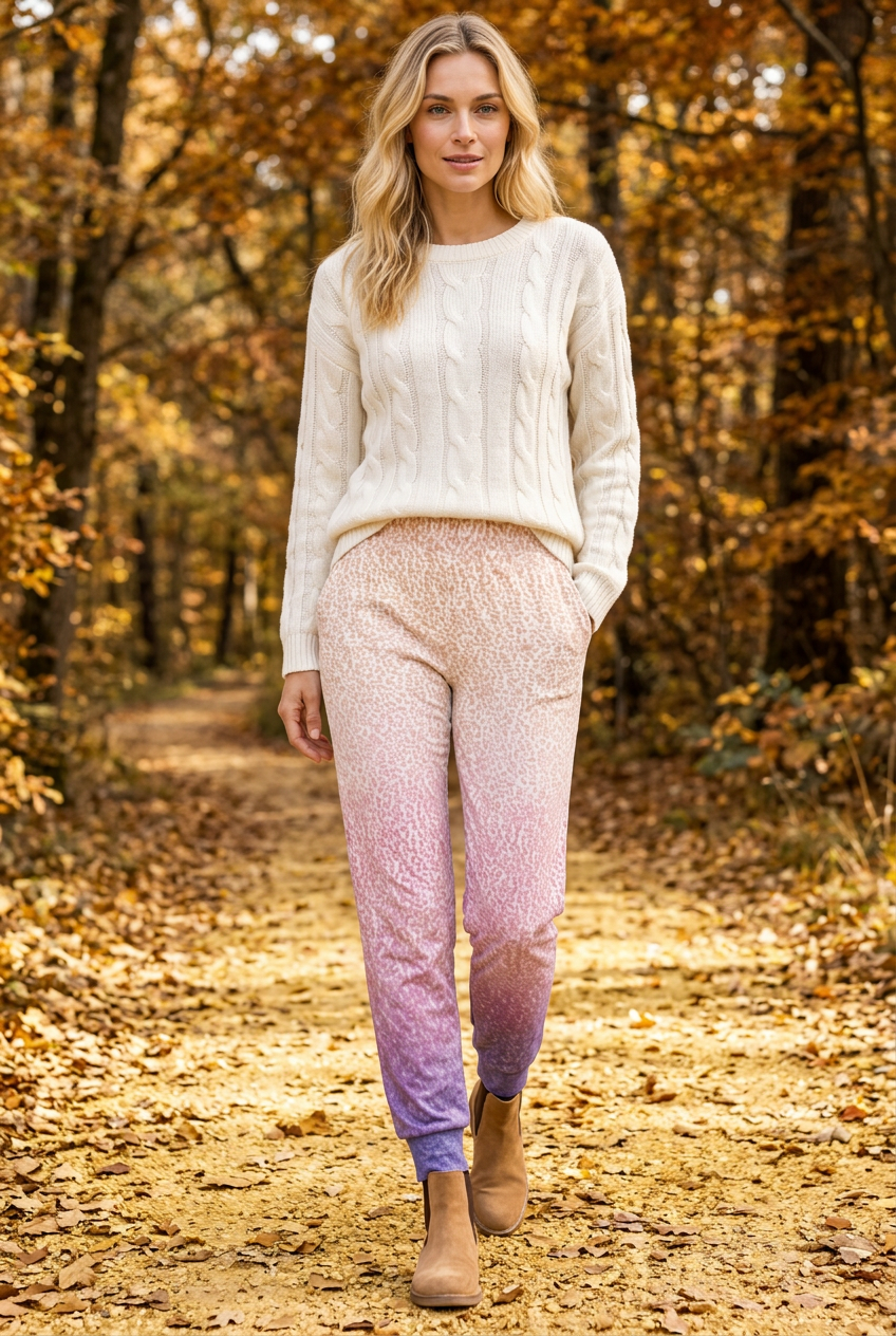 Joggers with ivory cable knit