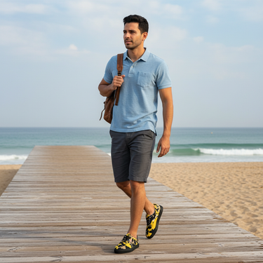 Latino male model beach boardwalk
