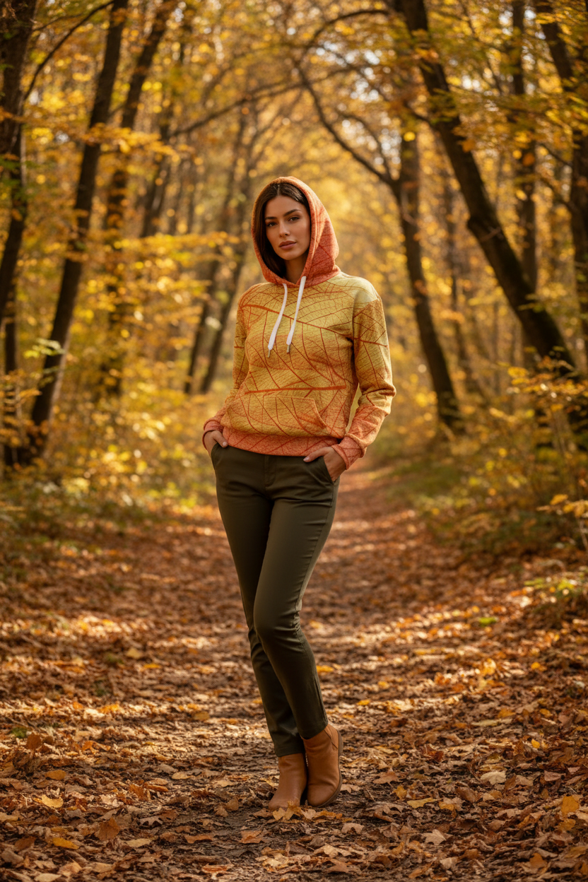 Leaf Print Hoodie – Olive Trousers
