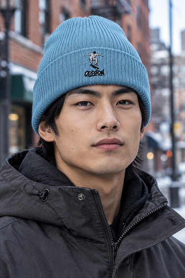 Light Avio Blue beanie editorial