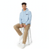 Light blue seated look with stool