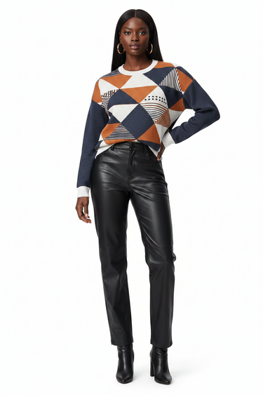 Alppeer Geometric Knitted Crew Neck Sweater