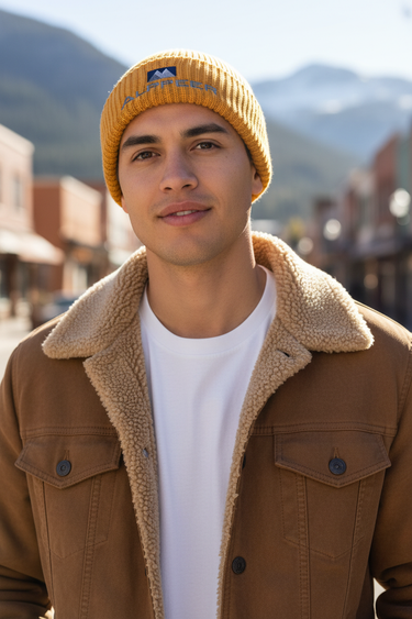 Look 4 – Gold Beanie Male Mountain Town