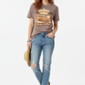 Look 6 - Coffee brown tee, auburn wavy hair model