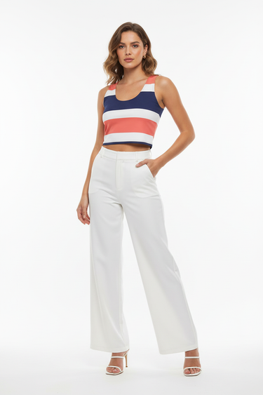Look 6 - Nautical chic with white wide-leg pants