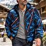 Look 8: mountain village square, unzipped over henley