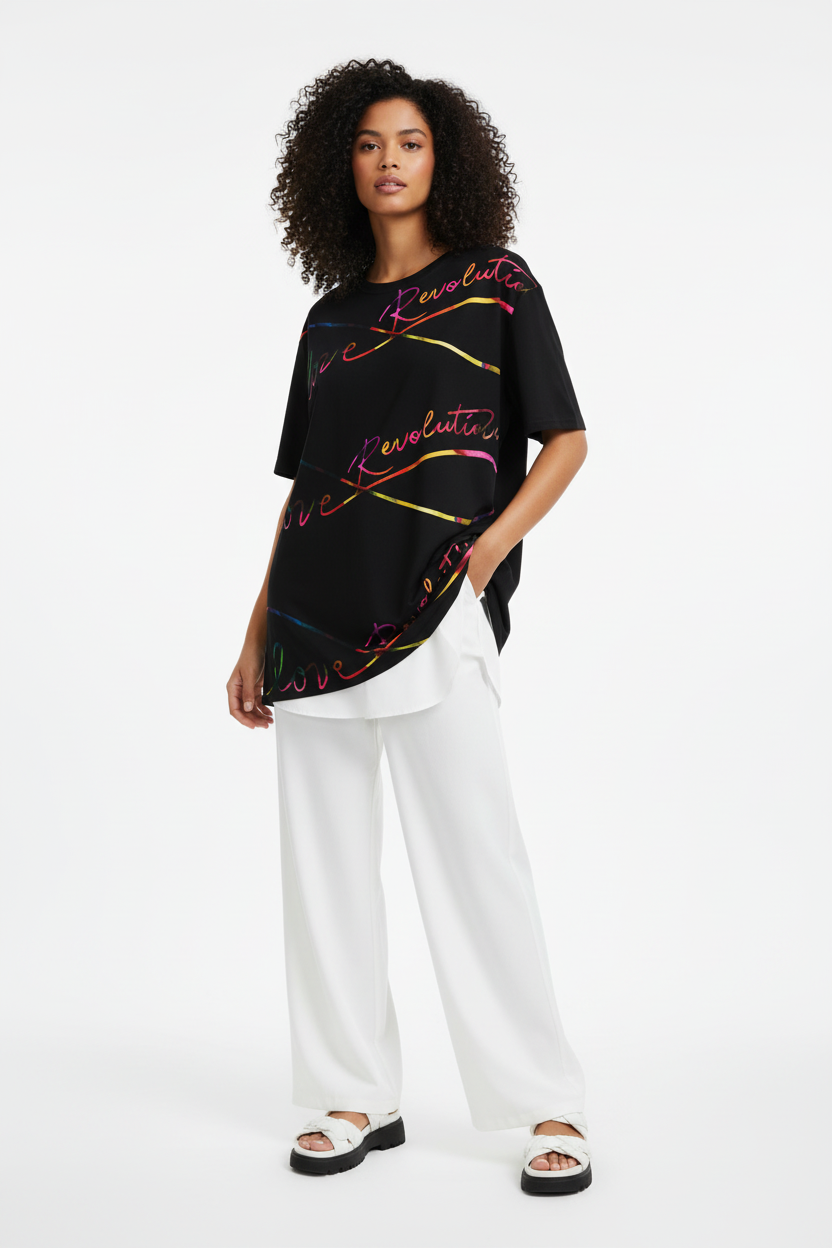 Look 9 - Layered chic with white wide-leg pants