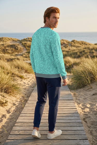 Male aqua sweatshirt back-view editorial