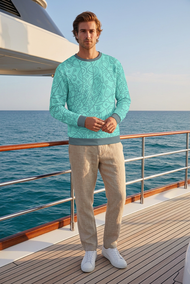 Male aqua sweatshirt editorial