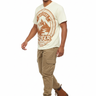 Male model in khaki cargo pants and brown boots